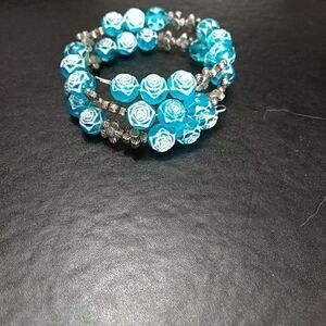 Blue rose bead wrap bracelet